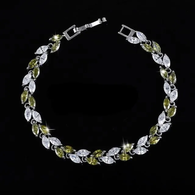 CWWZircons   Cubic  Silver Color Leaf Charm CZ Crystal  Bracelets Bangles for Women