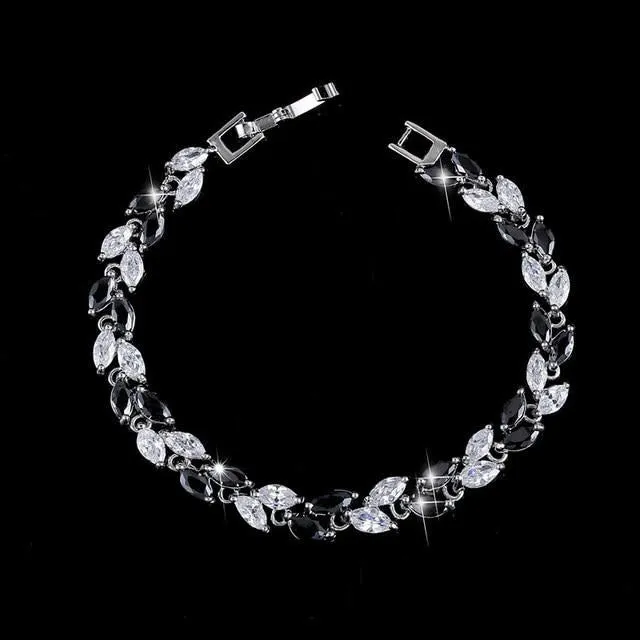 CWWZircons   Cubic  Silver Color Leaf Charm CZ Crystal  Bracelets Bangles for Women