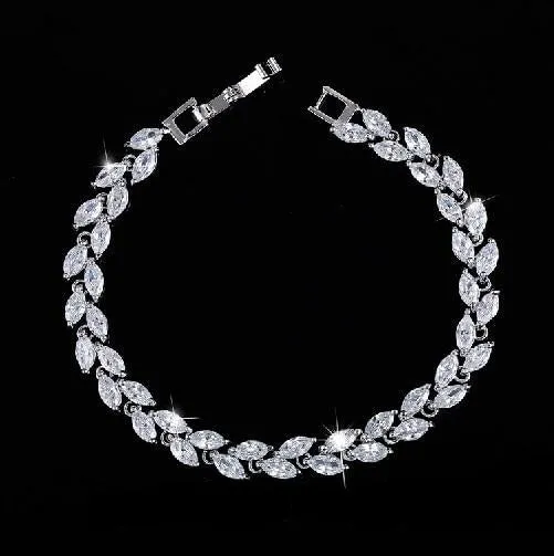 CWWZircons   Cubic  Silver Color Leaf Charm CZ Crystal  Bracelets Bangles for Women