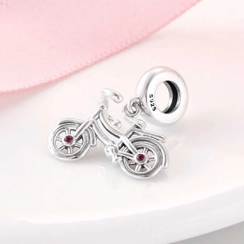 Cycolinks 925 Sterling Silver Bicycle Pink CZ Gems Charm