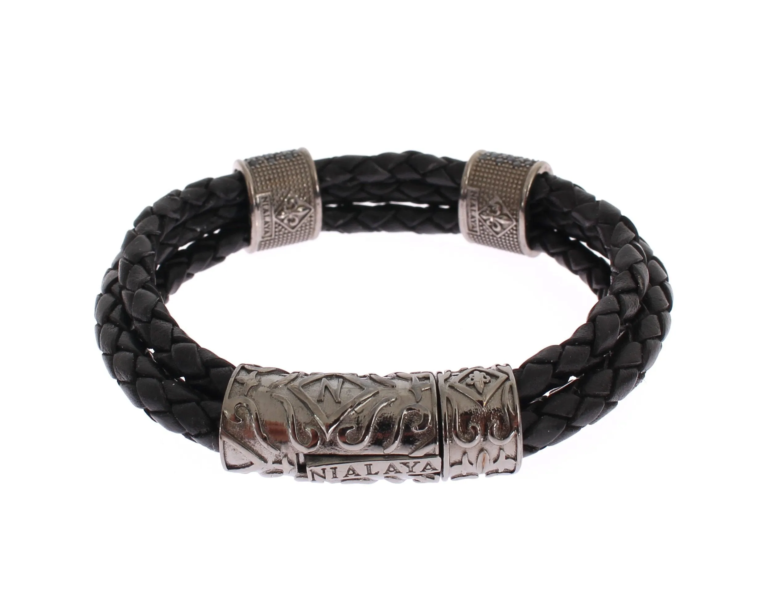 CZ Cord Leather Rhodium 925 Bracelet