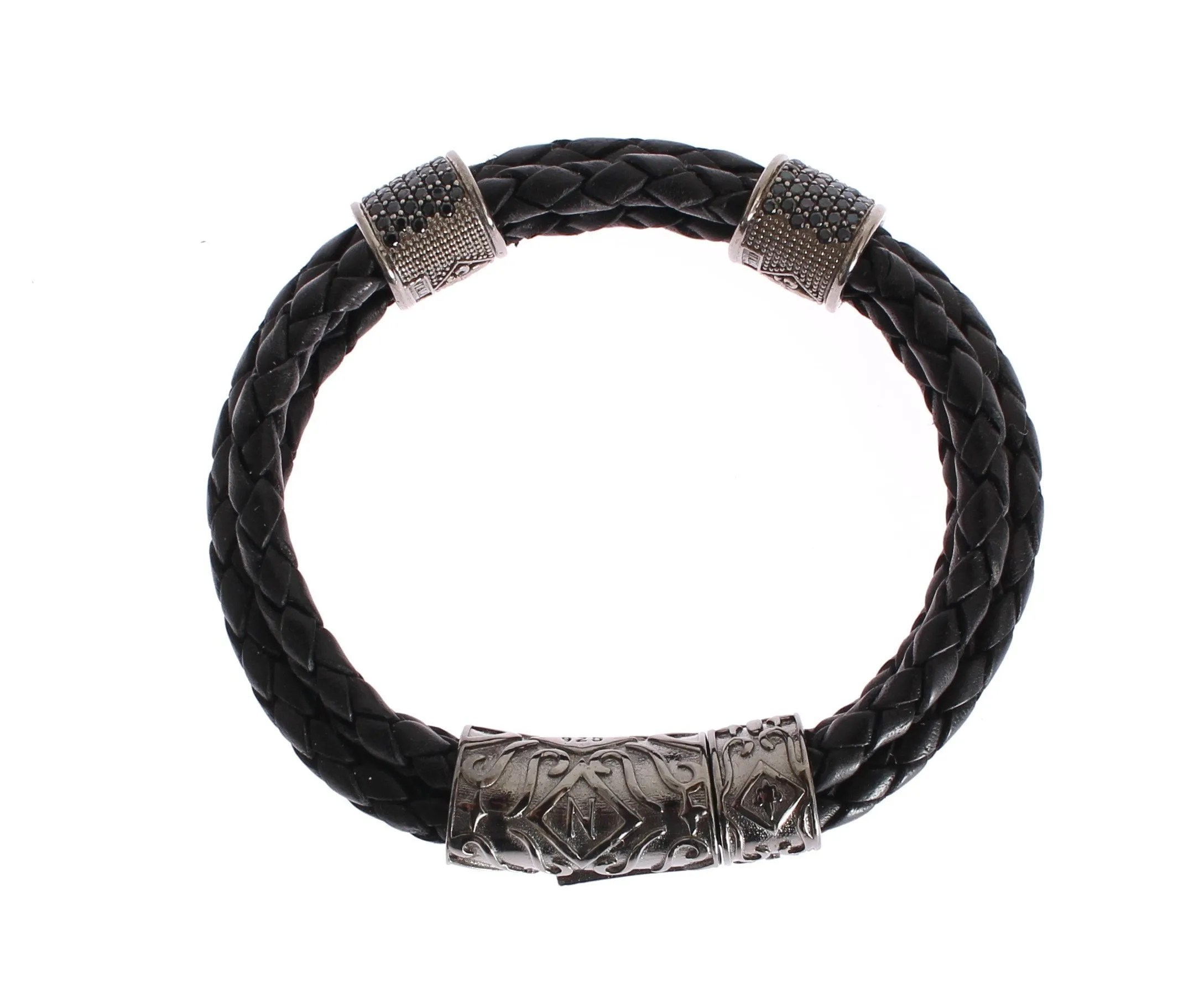 CZ Cord Leather Rhodium 925 Bracelet