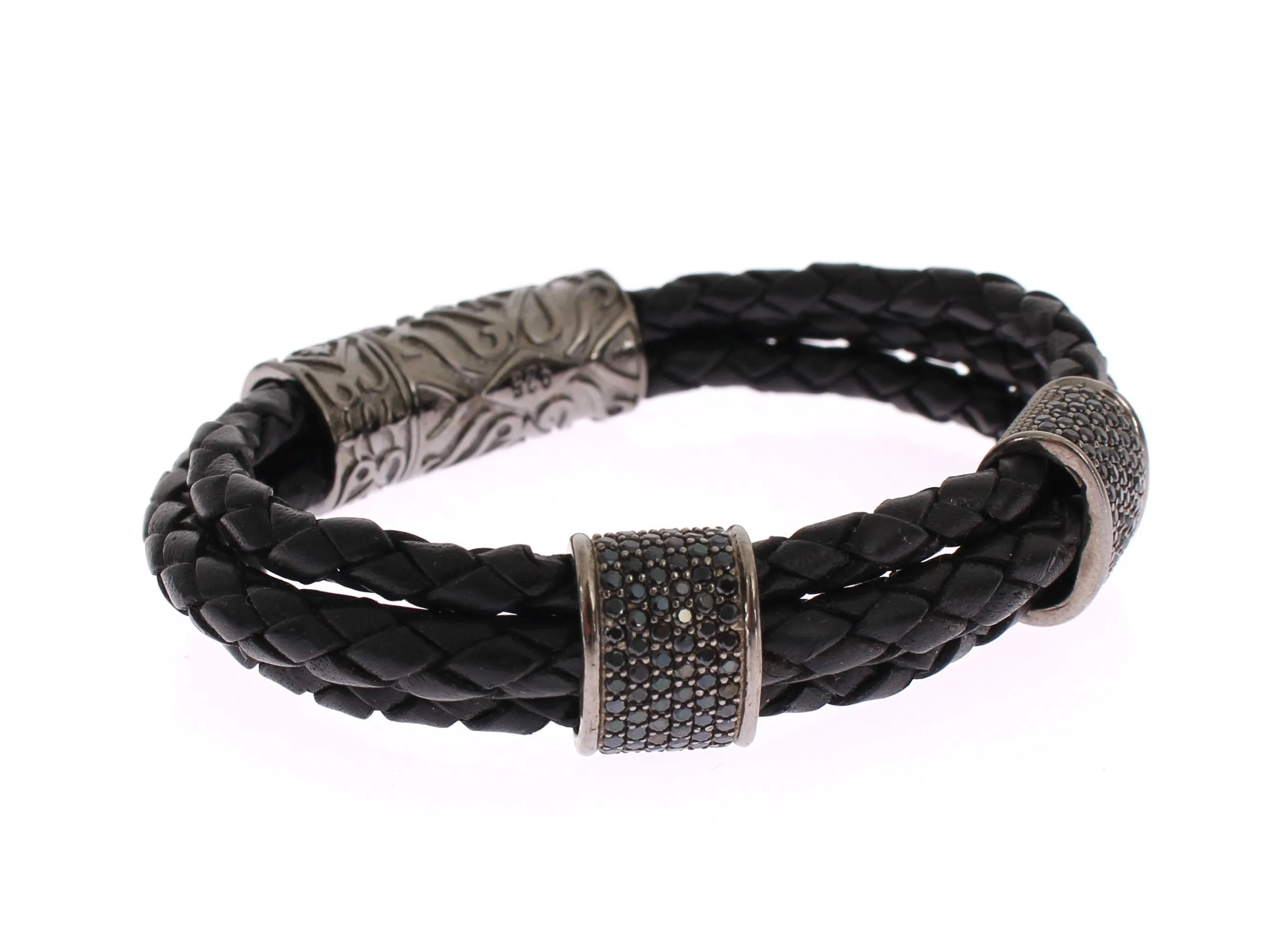 CZ Cord Leather Rhodium 925 Bracelet