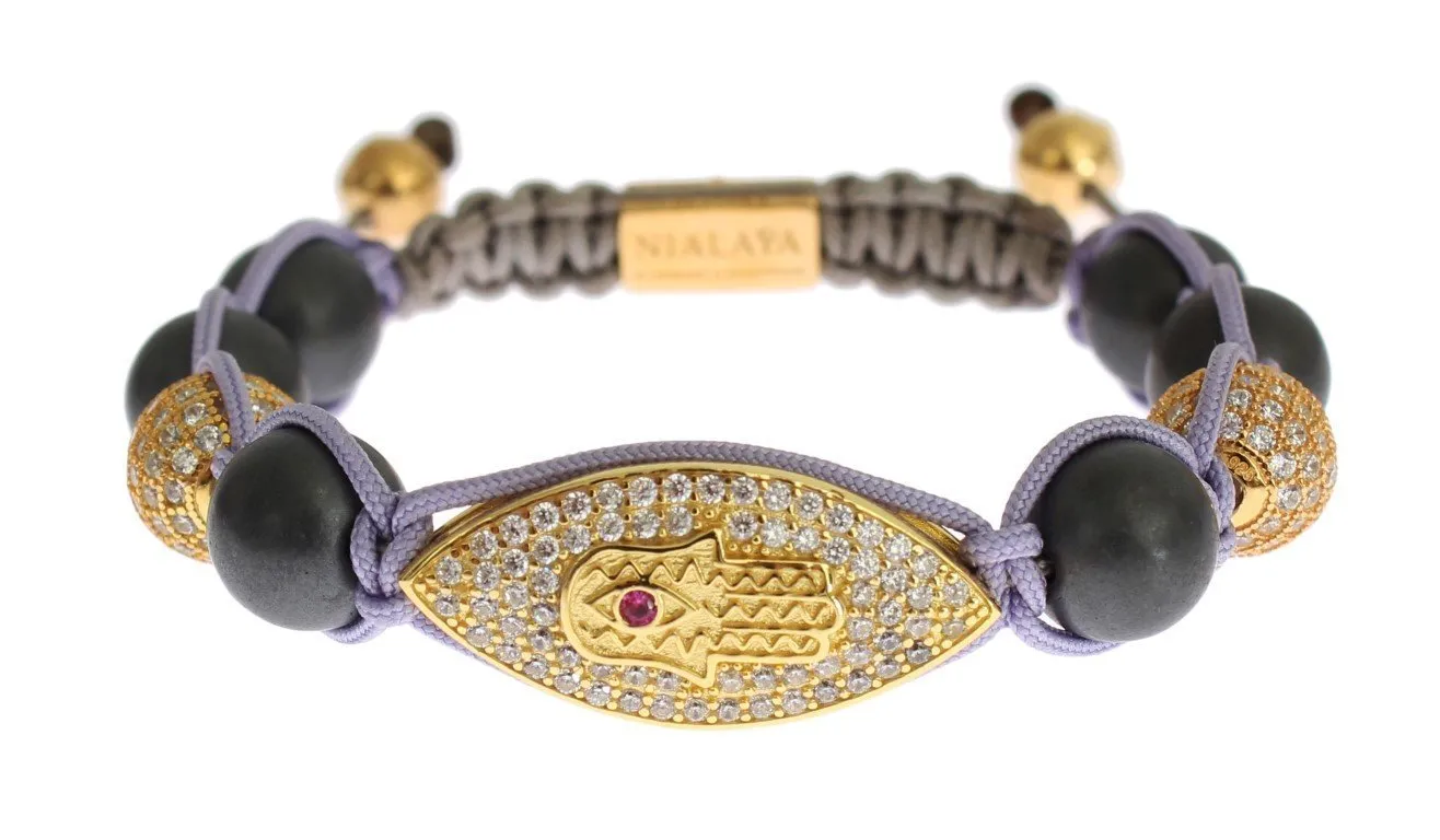 CZ Matte Onyx Gold 925 Silver Bracelet