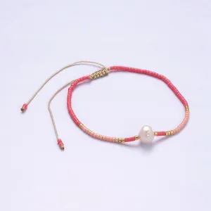 Dainty Shell Pearl Cord Bracelet Barbiecore Pink Gold Cylinder Beaded Adjustable Bracelet WA-2177