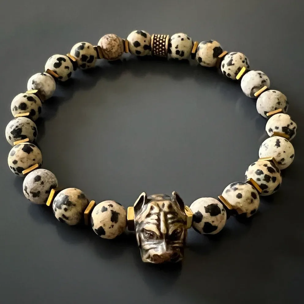 Dalmatian Jasper Beaded Dog Charm Bracelet
