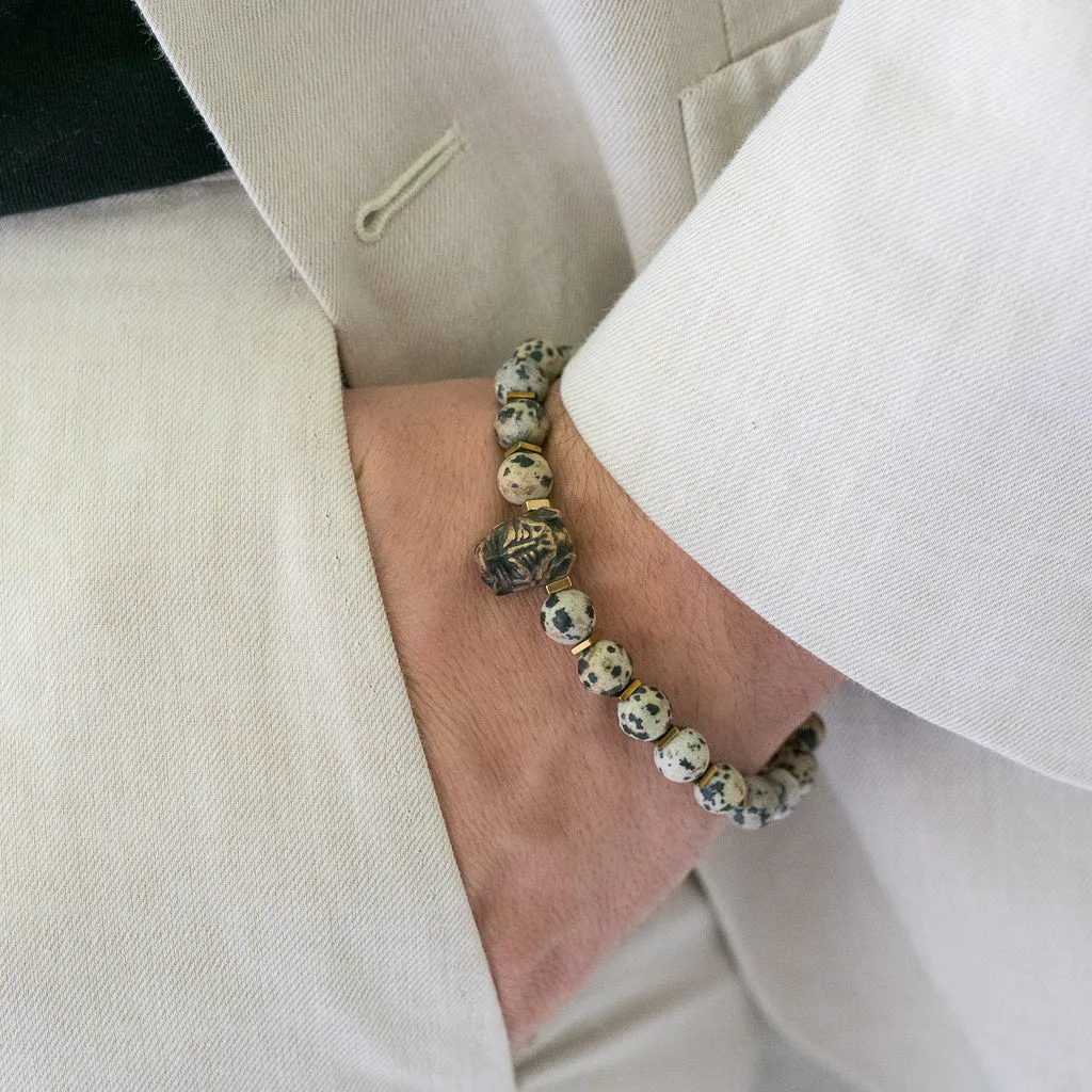 Dalmatian Jasper Beaded Dog Charm Bracelet