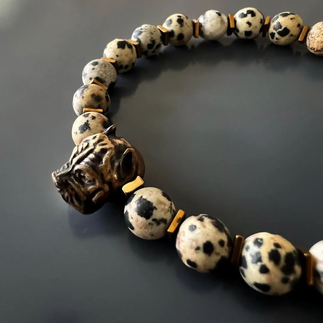 Dalmatian Jasper Beaded Dog Charm Bracelet