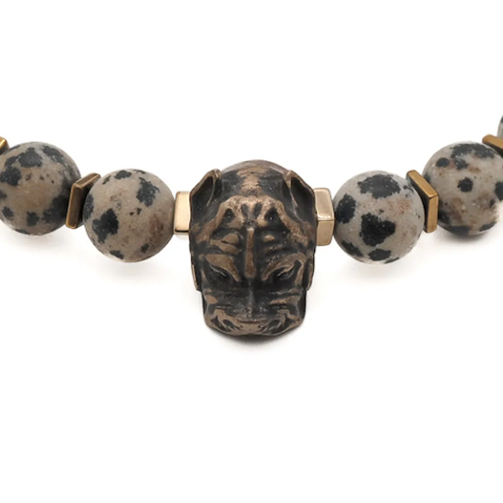 Dalmatian Jasper Beaded Dog Charm Bracelet