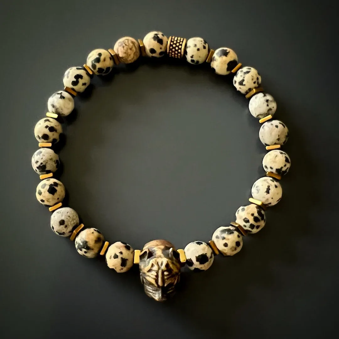 Dalmatian Jasper Beaded Dog Charm Bracelet
