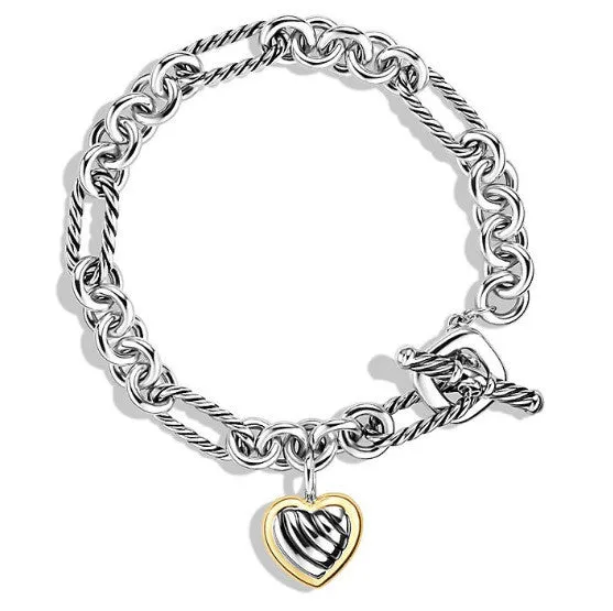 David Yurman Cable Heart Charm Bracelet with Gold