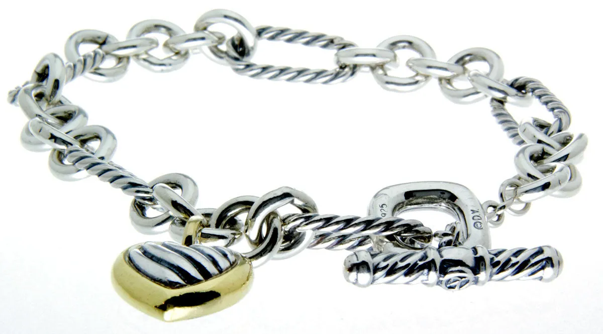 David Yurman Cable Heart Charm Bracelet with Gold