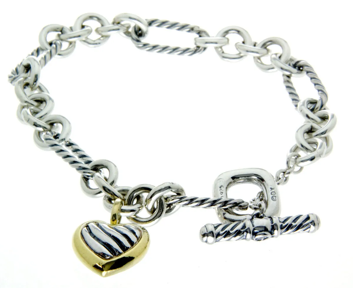 David Yurman Cable Heart Charm Bracelet with Gold
