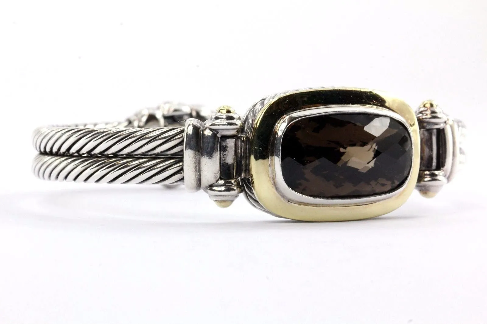 David Yurman Sterling & 18K Smoky Quartz Double Cable Oval Albion Bracelet