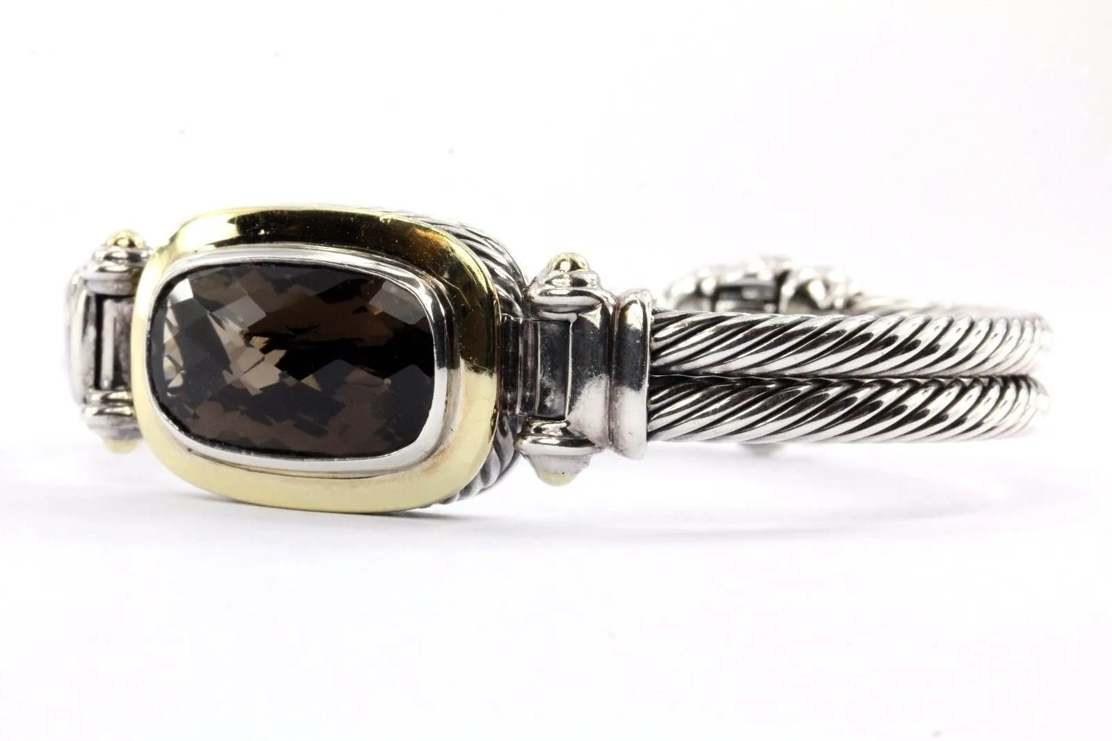 David Yurman Sterling & 18K Smoky Quartz Double Cable Oval Albion Bracelet