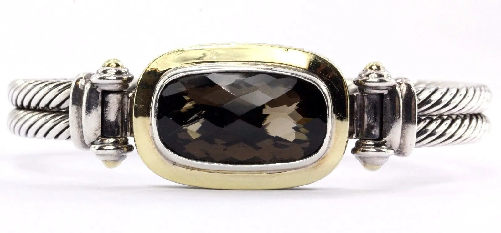 David Yurman Sterling & 18K Smoky Quartz Double Cable Oval Albion Bracelet