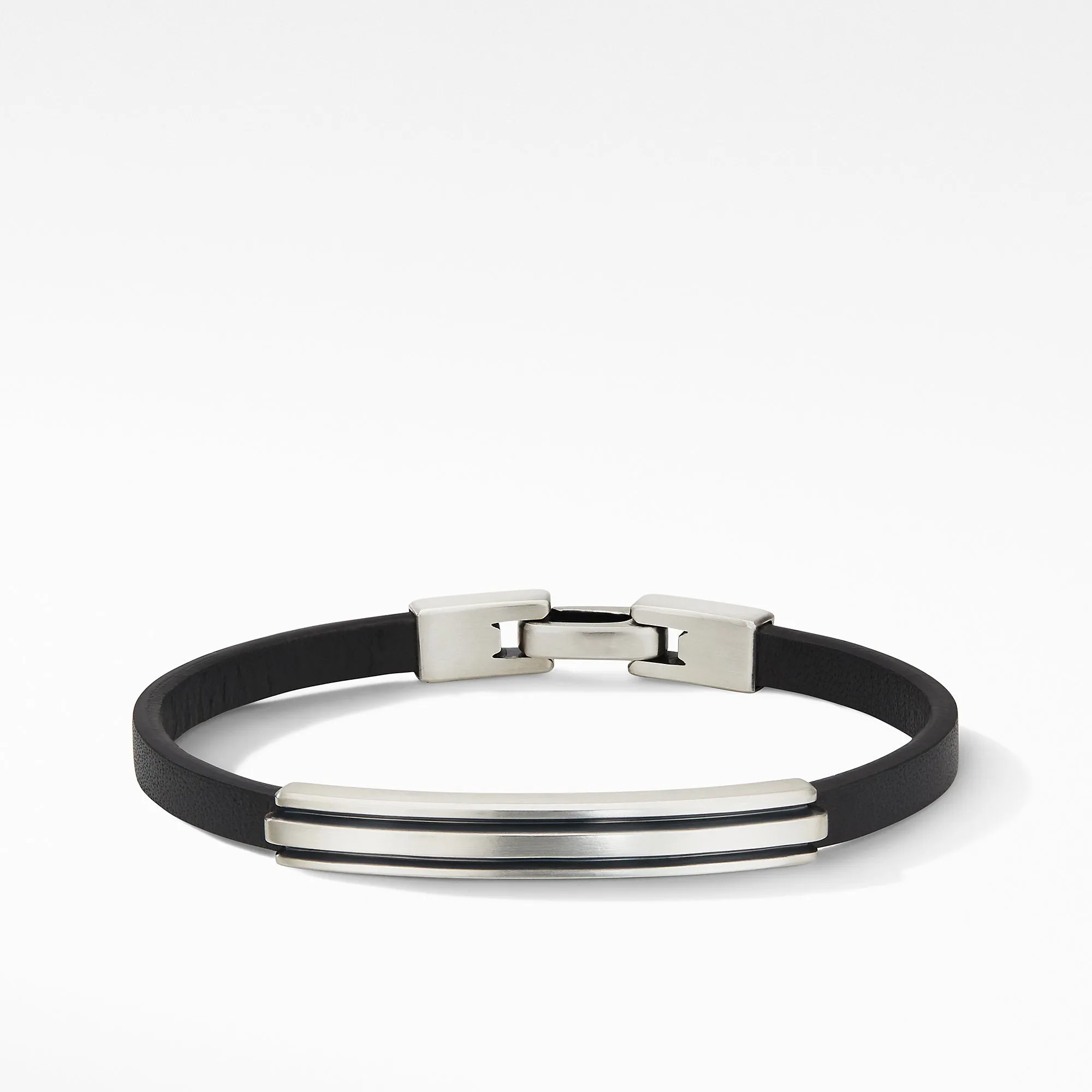Deco Black Leather ID Bracelet, Size Medium