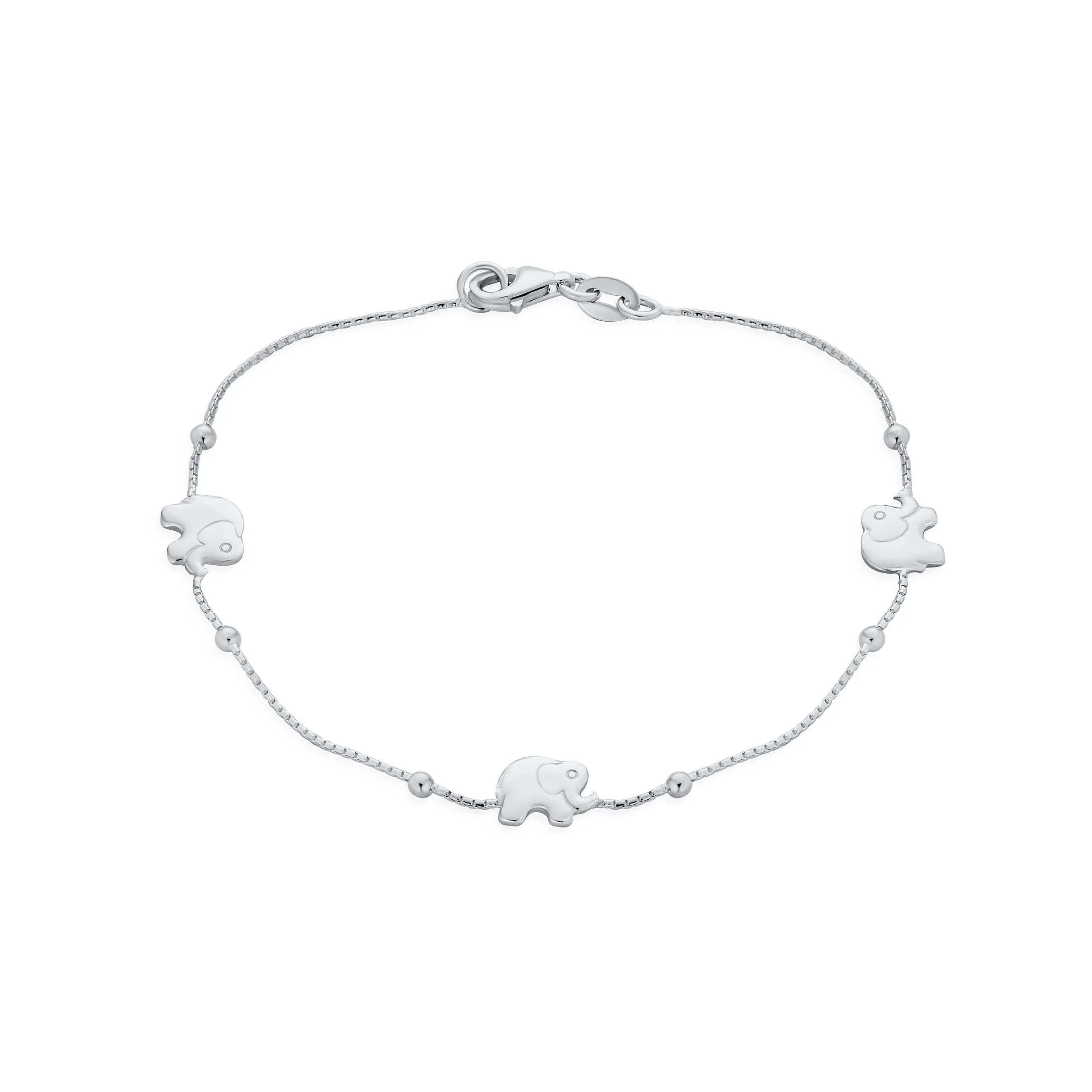 Delicate Elephant Bracelet with Lucky Animal Charms and Beads Silver 7.5 Inch