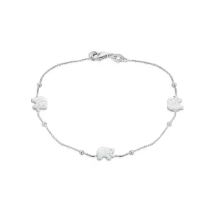 Delicate Elephant Bracelet with Lucky Animal Charms and Beads Silver 7.5 Inch