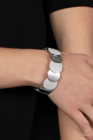 Demurely Disco - Silver - Overlapping Disc Paparazzi Stretchy Bracelet