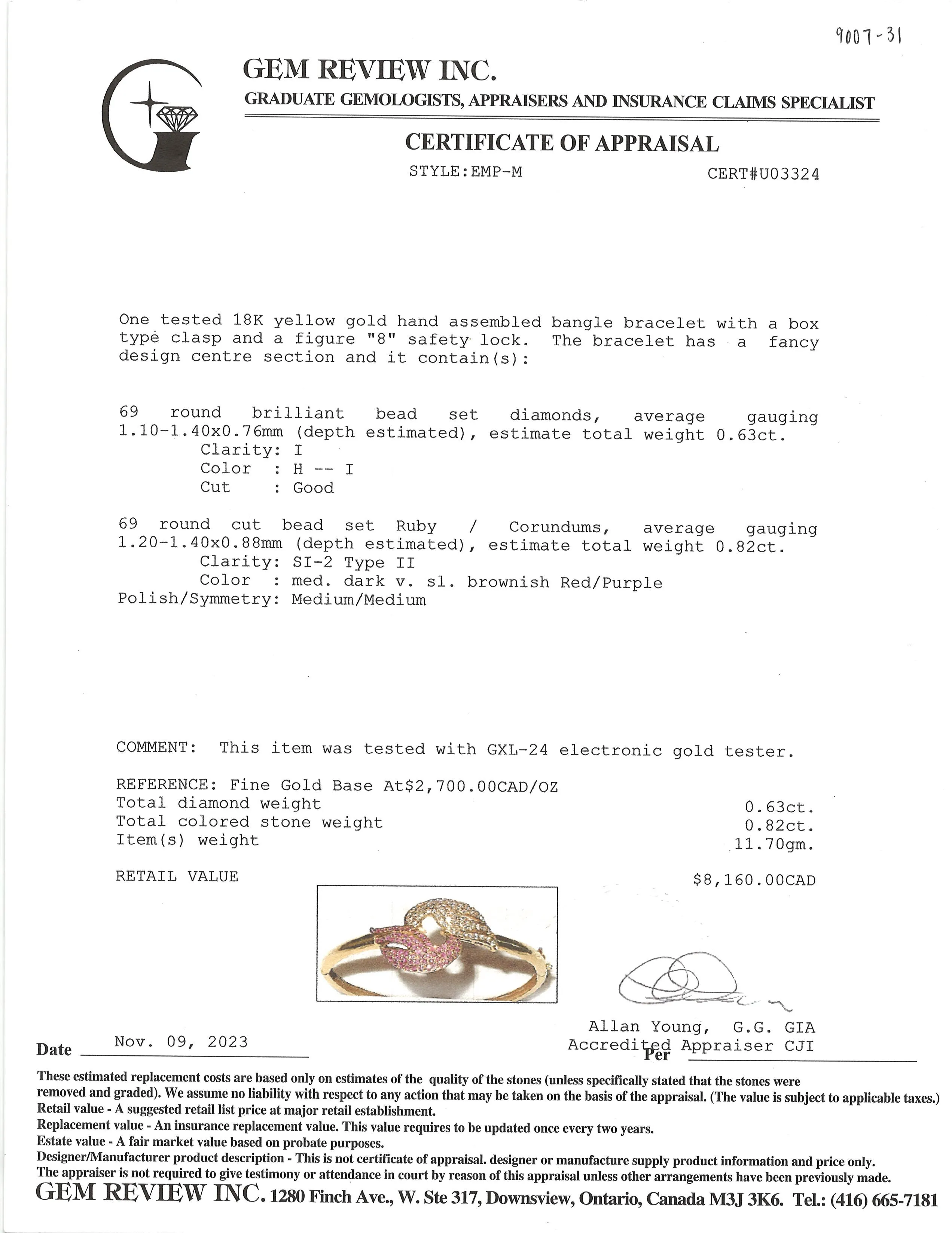 Diamond & Ruby Bangle Bracelet | 0.63 ctw, 0.82 ctw | 6.5"