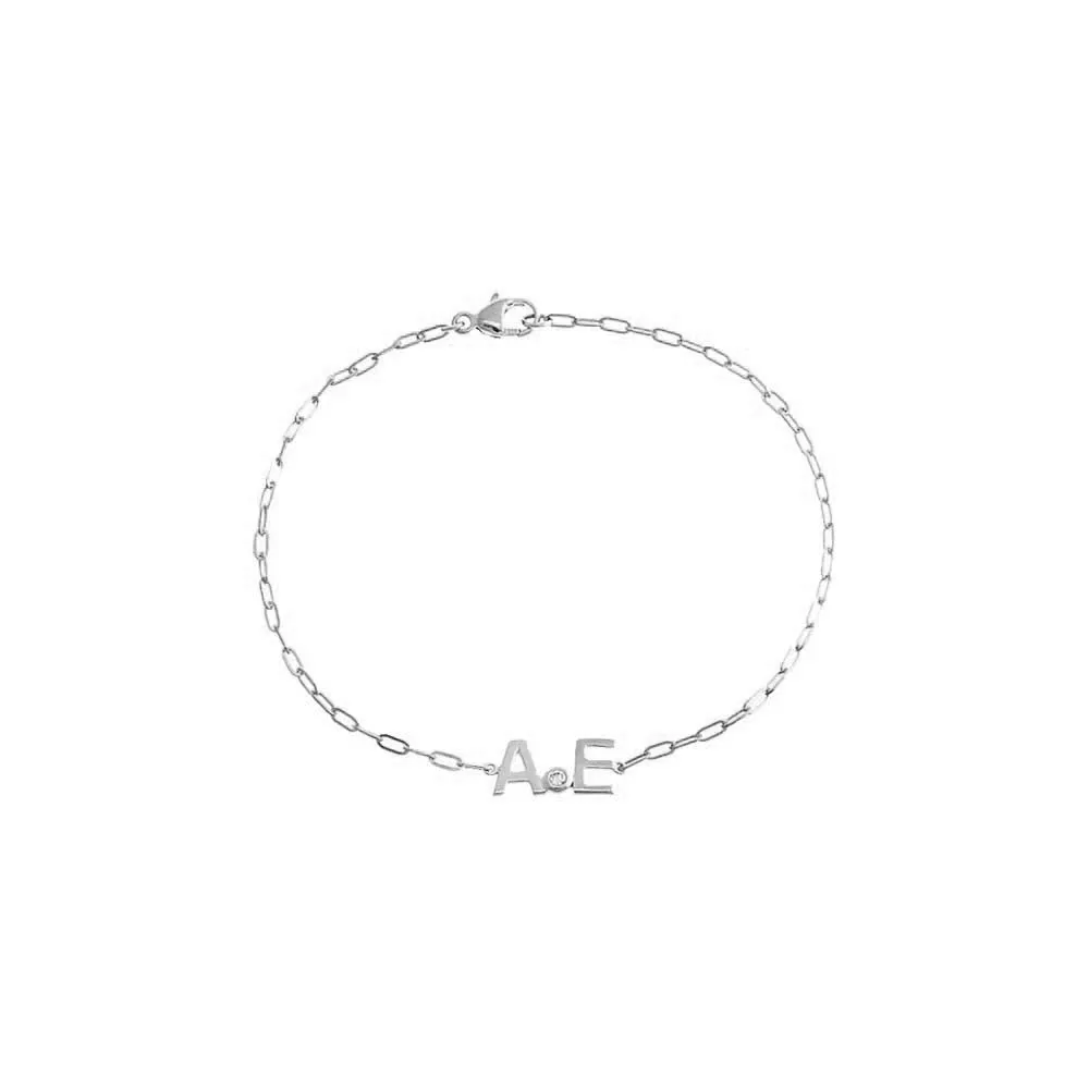 Diamond Bezel X Solid Initials Paperclip Bracelet 14K