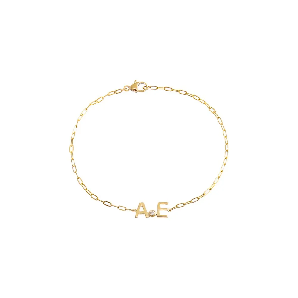 Diamond Bezel X Solid Initials Paperclip Bracelet 14K