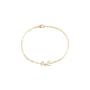 Diamond Bezel X Solid Initials Paperclip Bracelet 14K