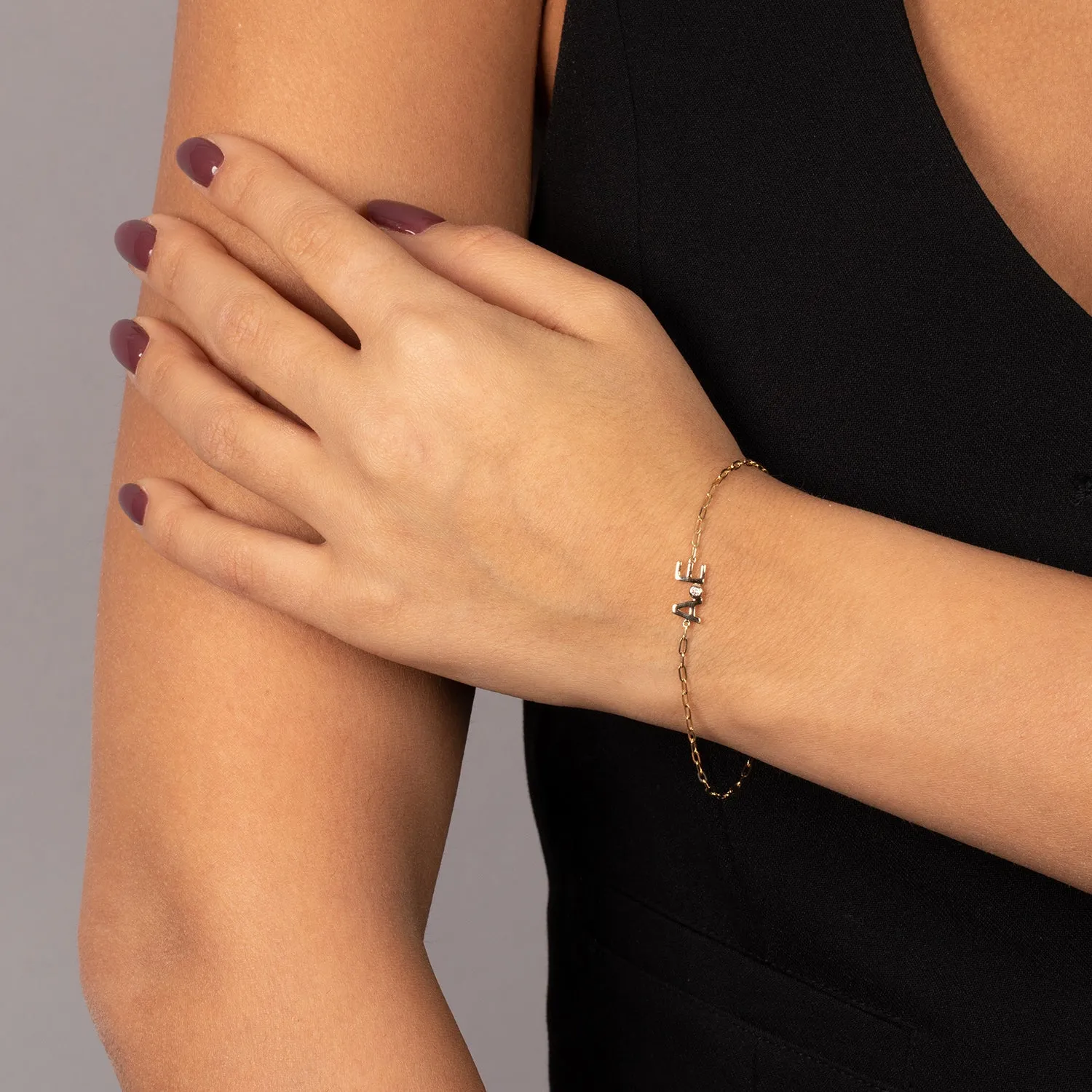 Diamond Bezel X Solid Initials Paperclip Bracelet 14K