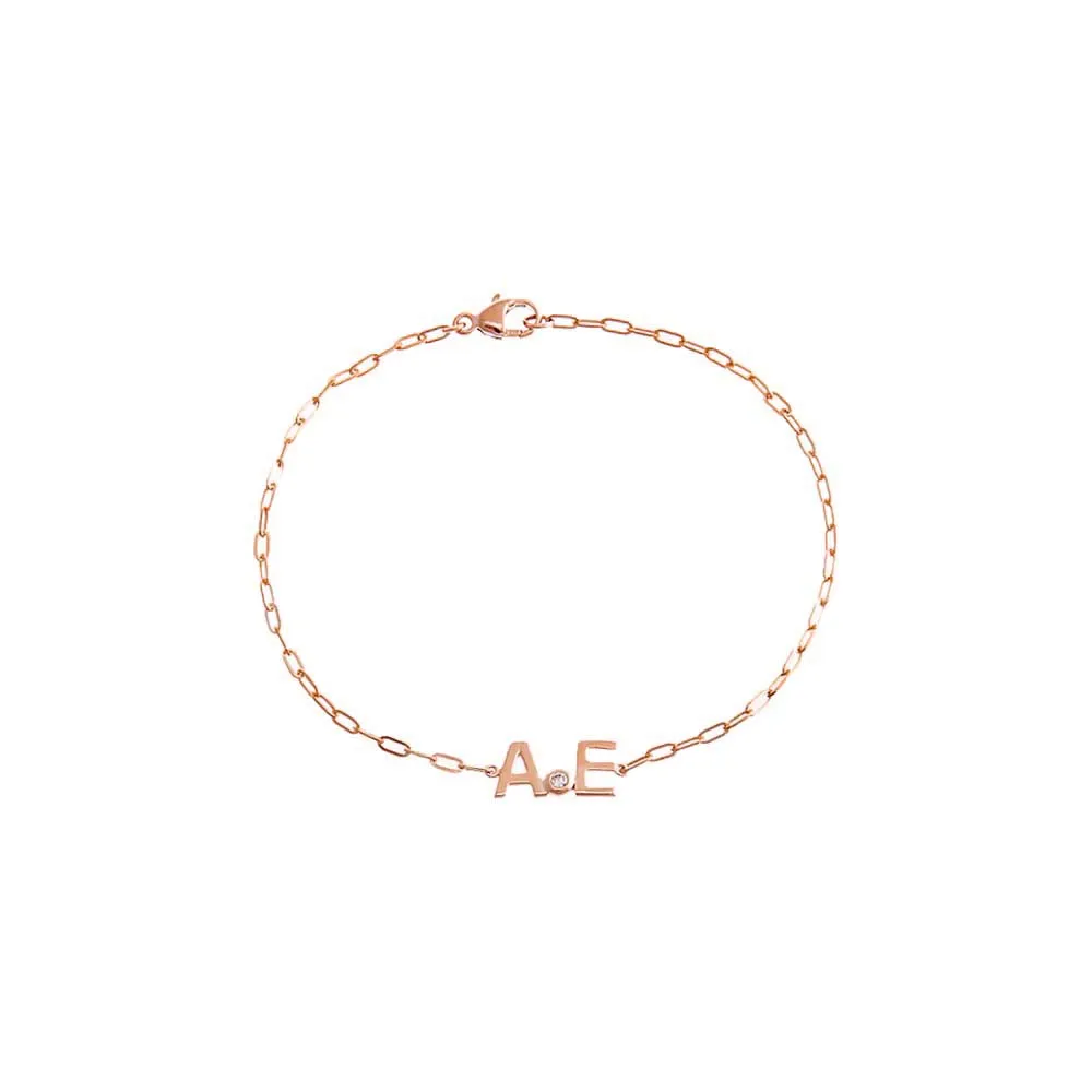 Diamond Bezel X Solid Initials Paperclip Bracelet 14K