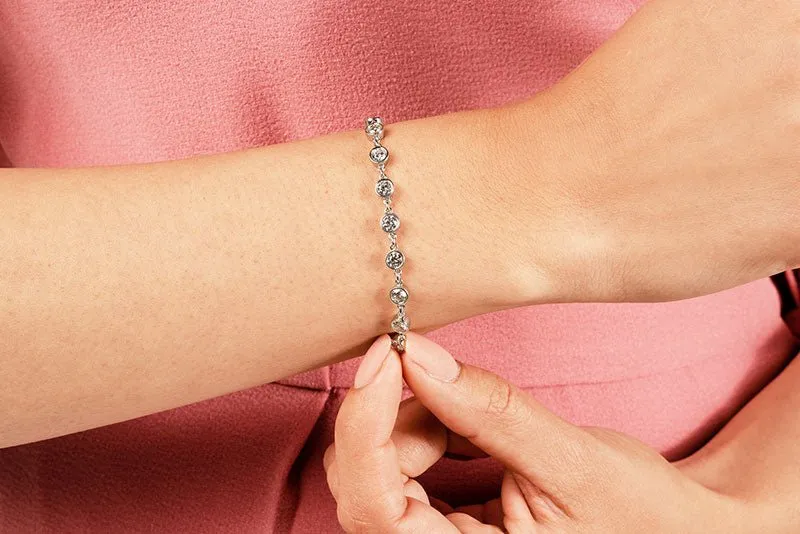 Diamond Drops Chain Link Bezel Lab-Grown Diamond Bracelet with 3.36 ct.(finished) 3.5mm