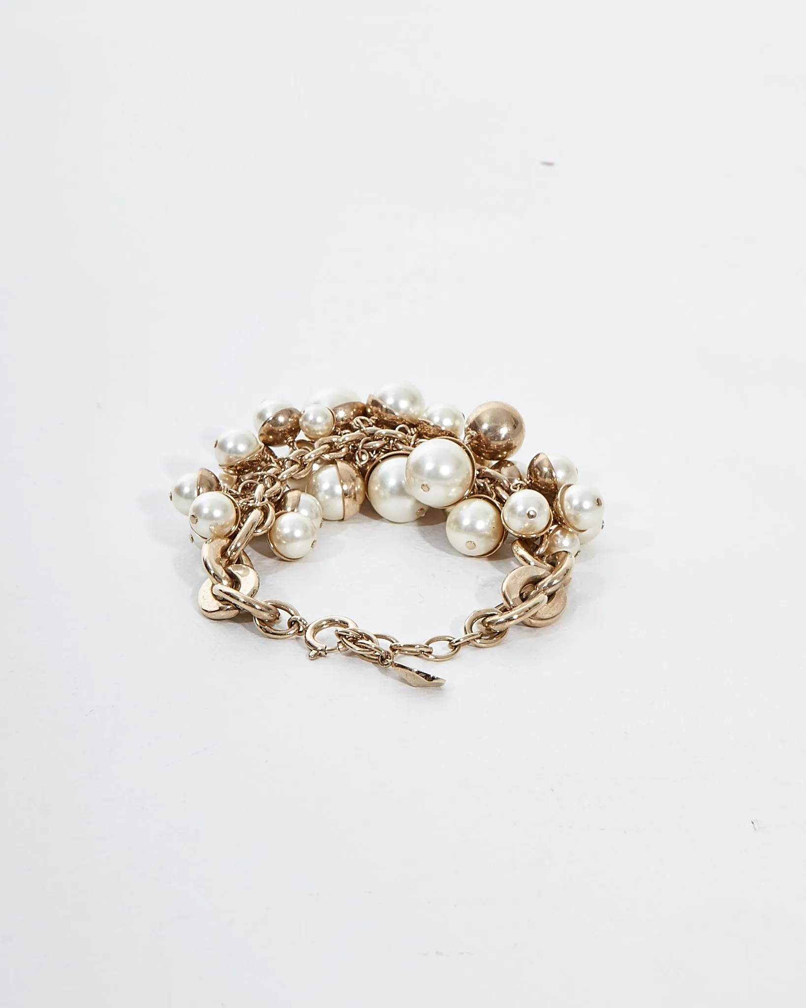 Dior Silver and White Pearl Cluster Bracelet