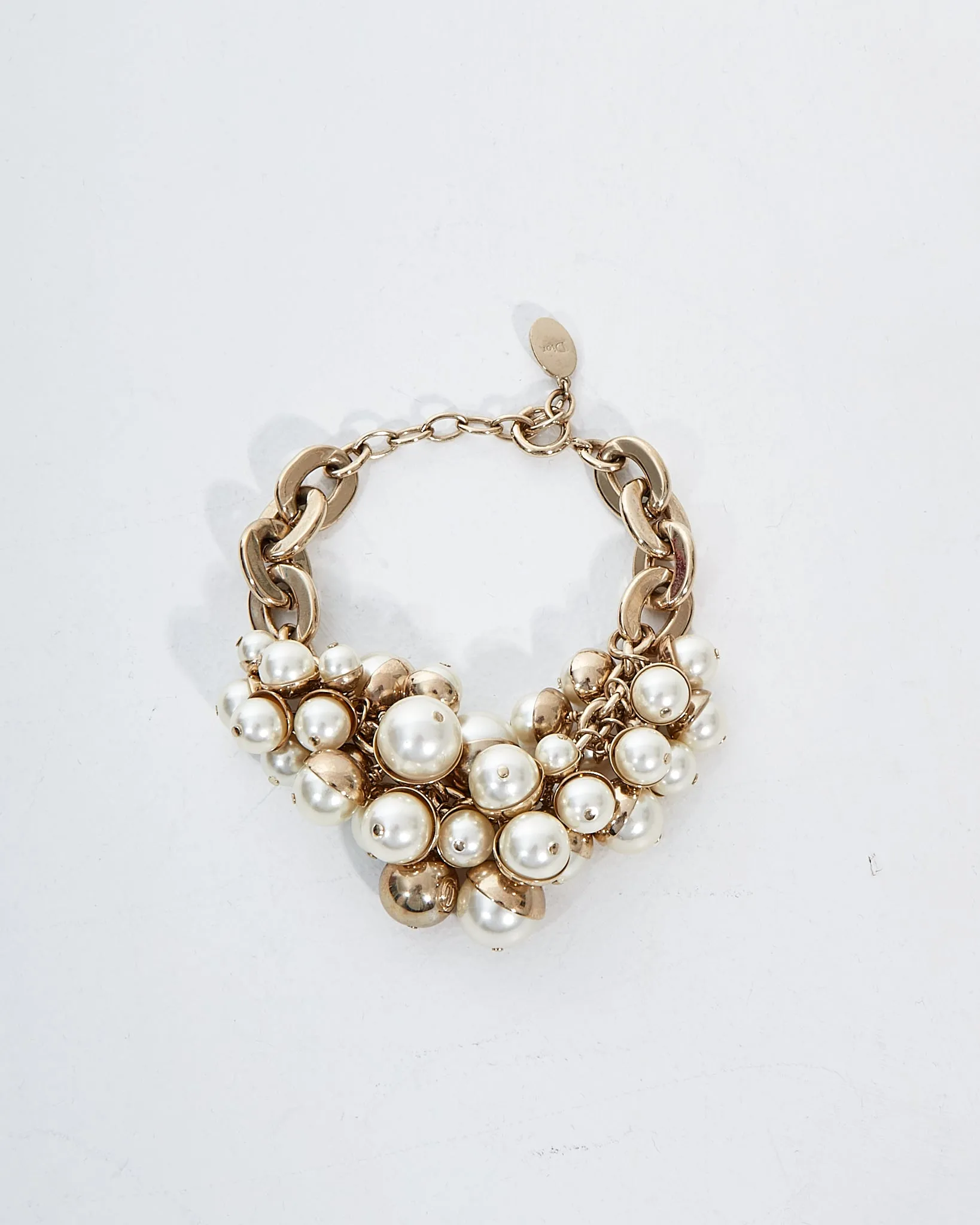 Dior Silver and White Pearl Cluster Bracelet