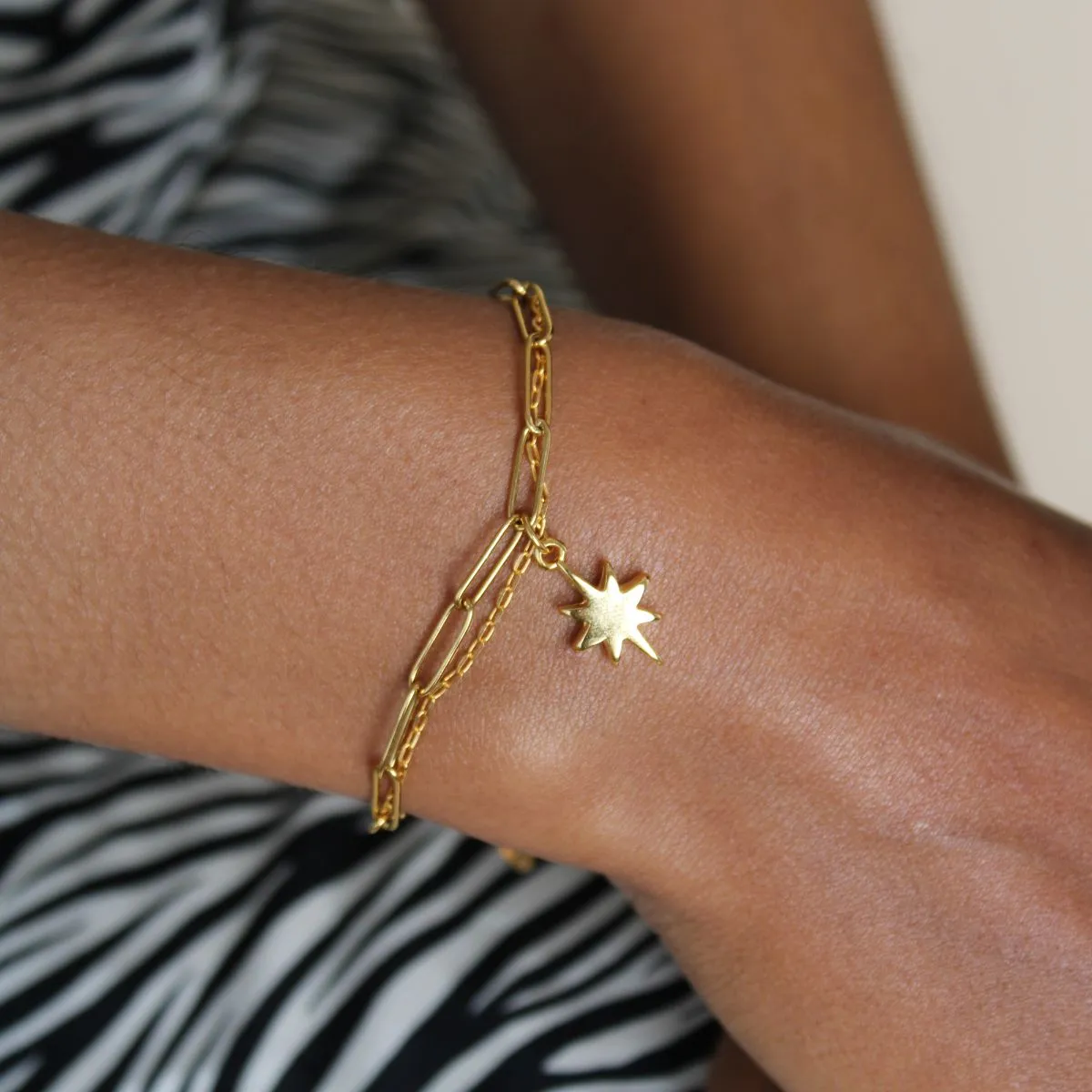 Double Chain Cosmic Starburst Bracelet, Gold