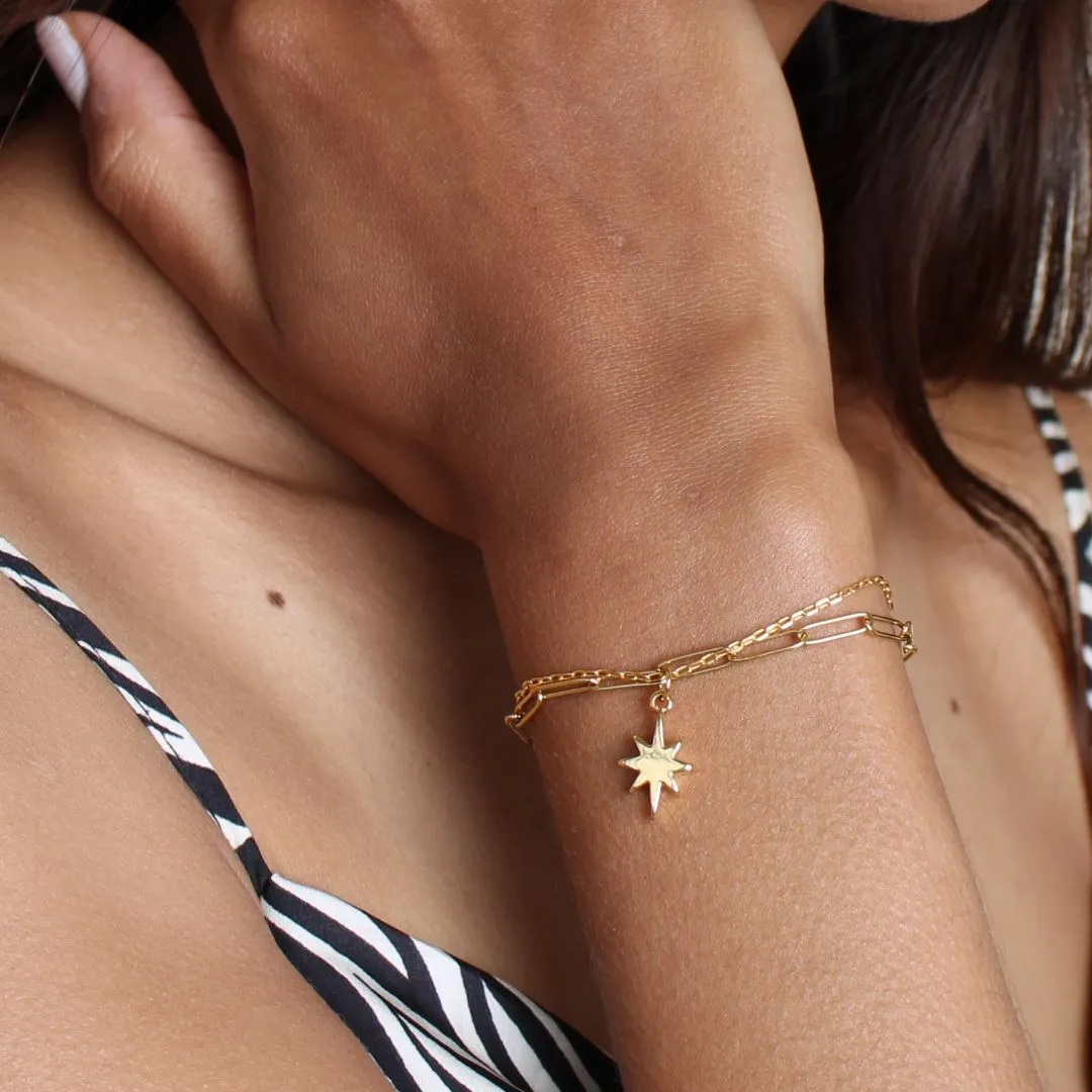 Double Chain Cosmic Starburst Bracelet, Gold