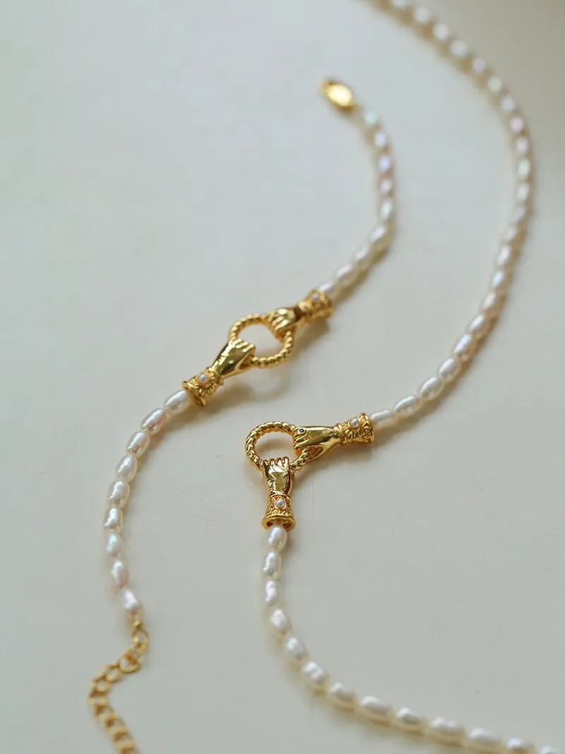 Double-Handed Ring Clasp Pearl Beaded Bracelet
