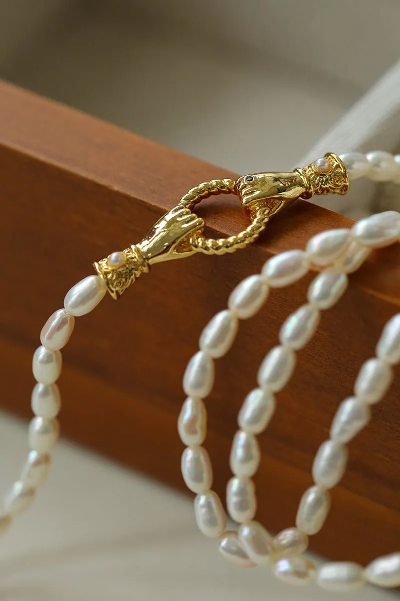Double-Handed Ring Clasp Pearl Beaded Bracelet