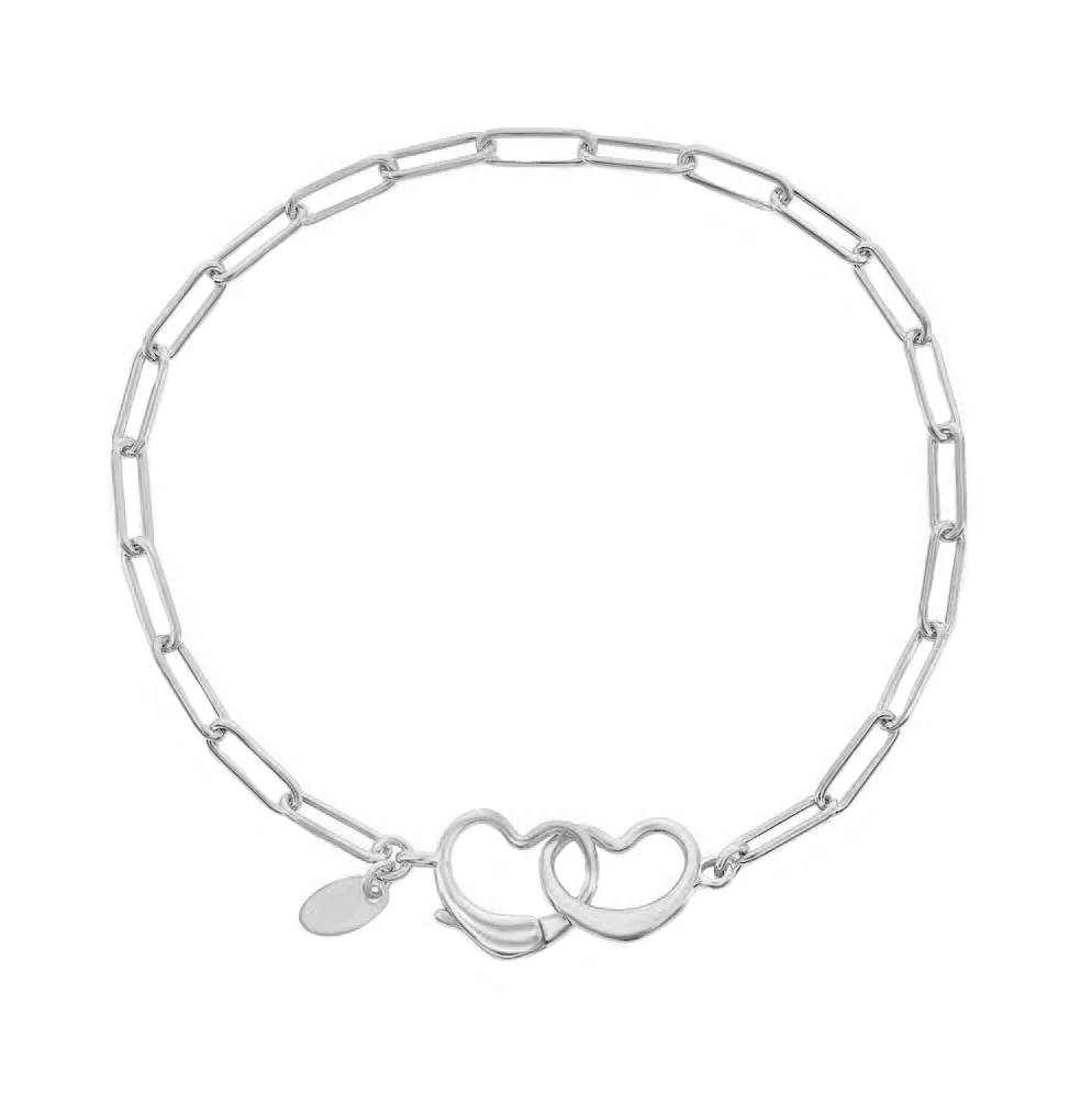 Double Heart Clasp Paperclip Bracelet