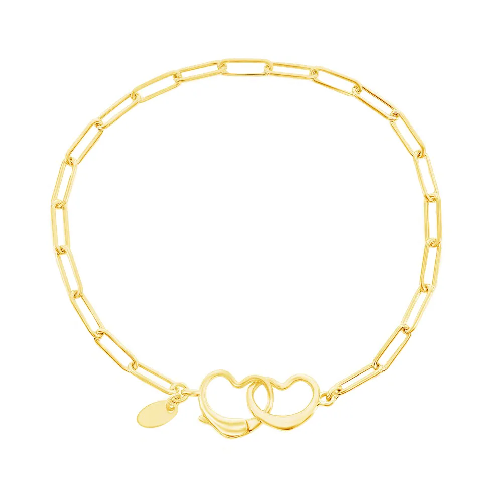 Double Heart Clasp Paperclip Bracelet