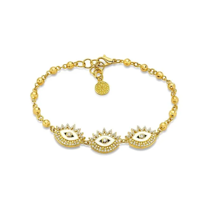 Double Sided Diamond and Enamel Evil Eye Bracelet