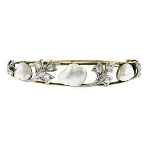 Edwardian Pearl & Diamond Bangle Bracelet