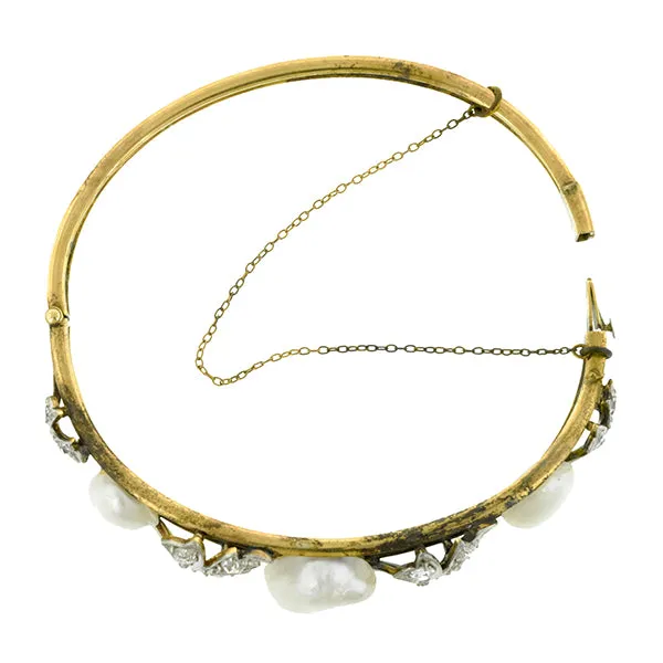 Edwardian Pearl & Diamond Bangle Bracelet