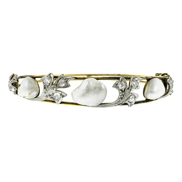 Edwardian Pearl & Diamond Bangle Bracelet