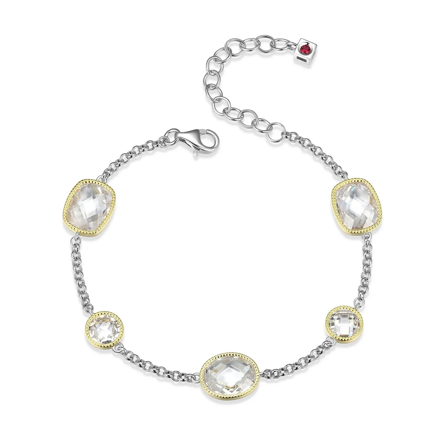 Elle Essence Sterling Silver 18K Yellow Gold/Rhodium Plated Multi-Shape CZ Station Bracelet
