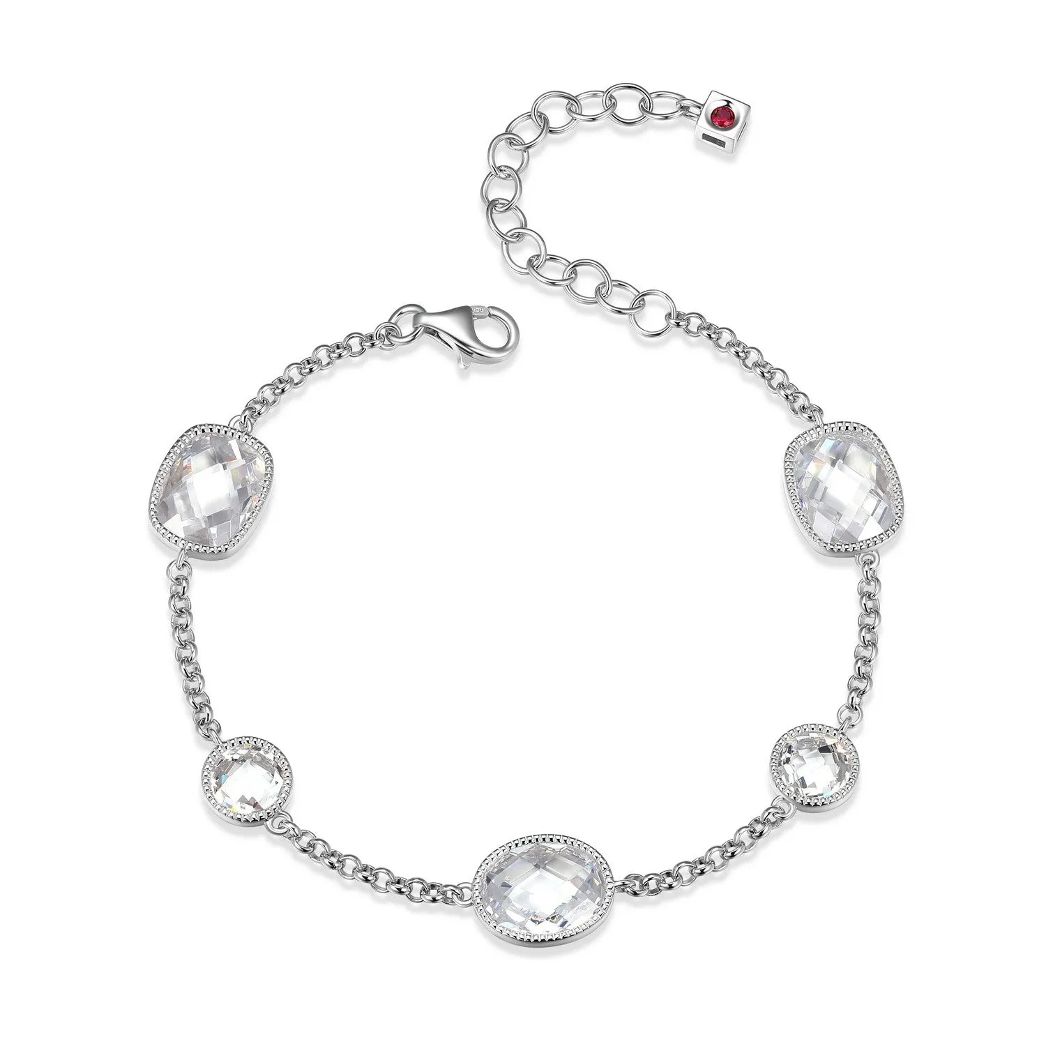 Elle Essence Sterling Silver 18K Yellow Gold/Rhodium Plated Multi-Shape CZ Station Bracelet