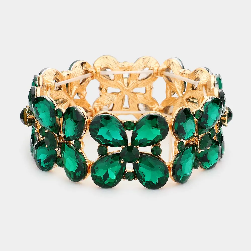 Emerald Crystal Teardrop Pageant Stretch Bracelet  | Evening Bracelet |  563692