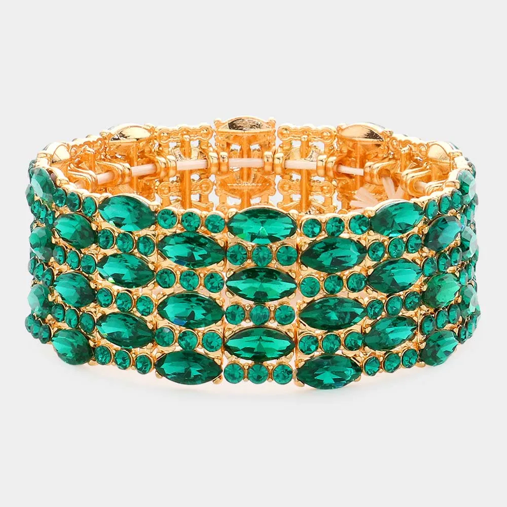 Emerald Marquise Stone Accented Stretch Pageant Bracelet | Crystal Bracelet | 581603