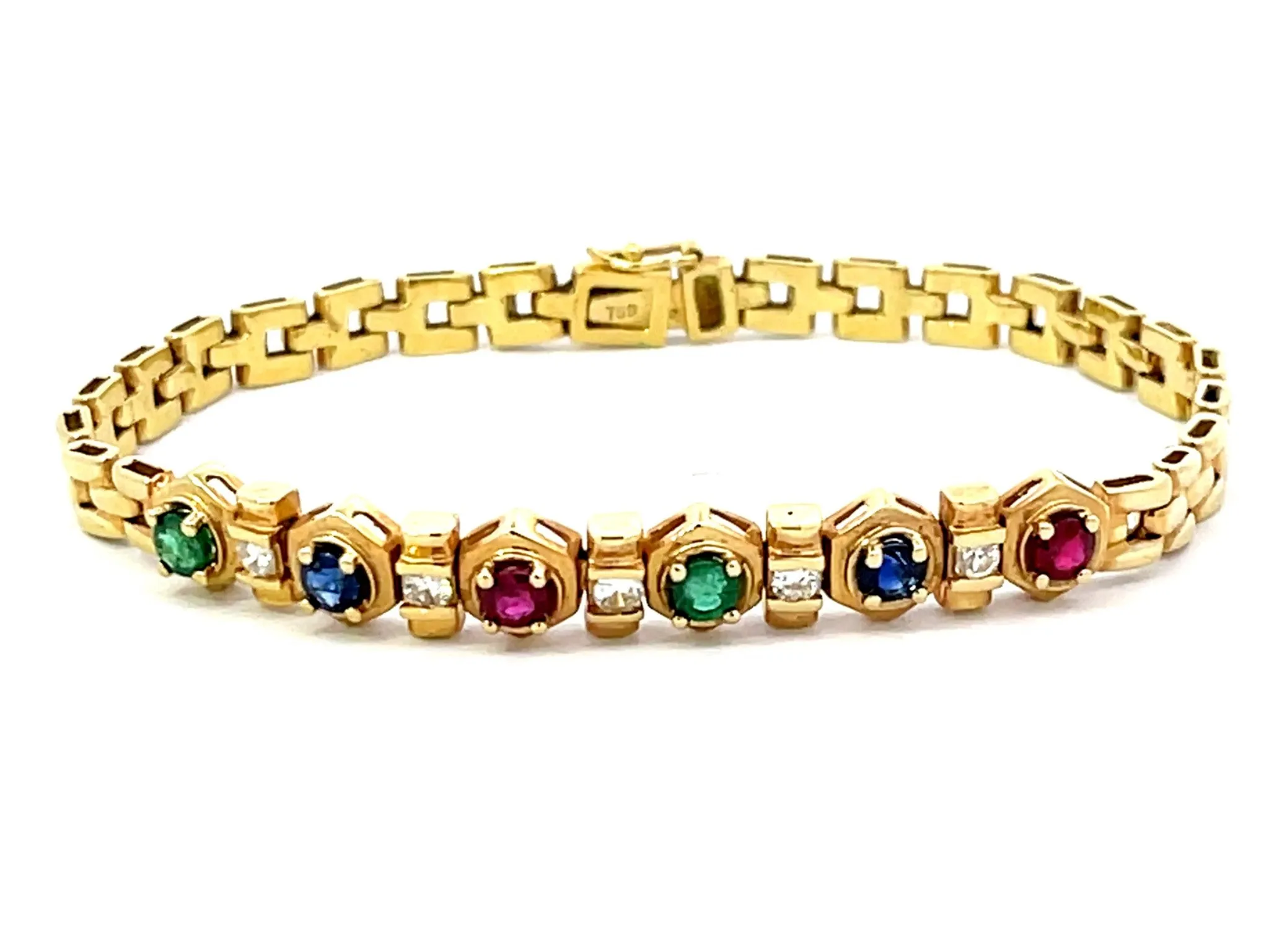 Emerald Sapphire Ruby and Diamond Bracelet in 18k Yellow Gold