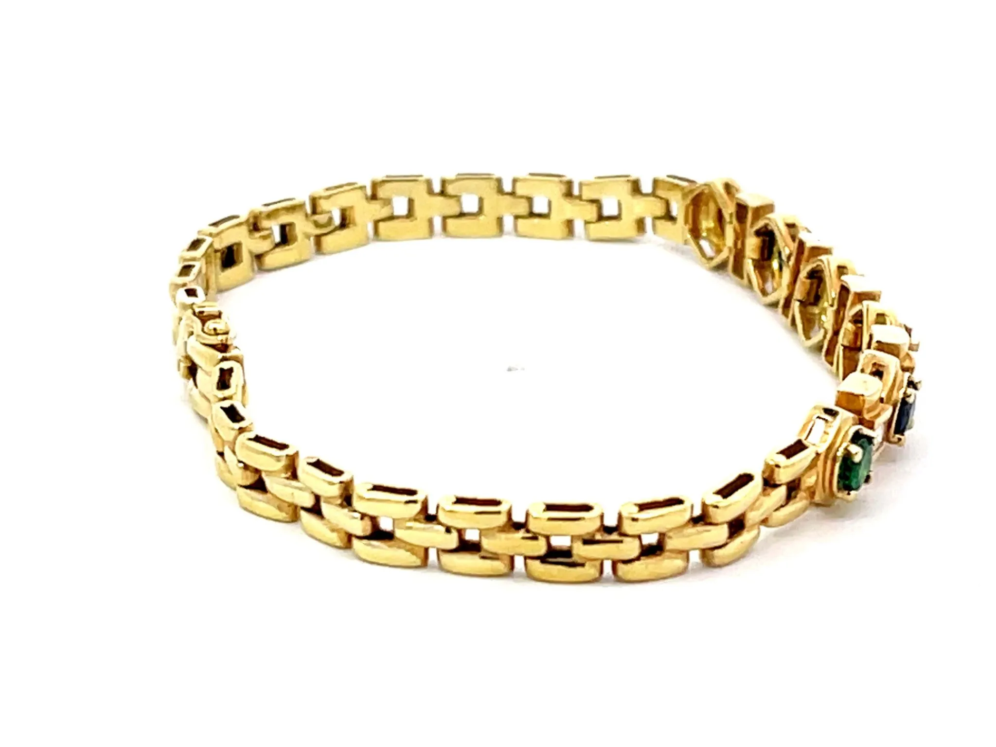 Emerald Sapphire Ruby and Diamond Bracelet in 18k Yellow Gold