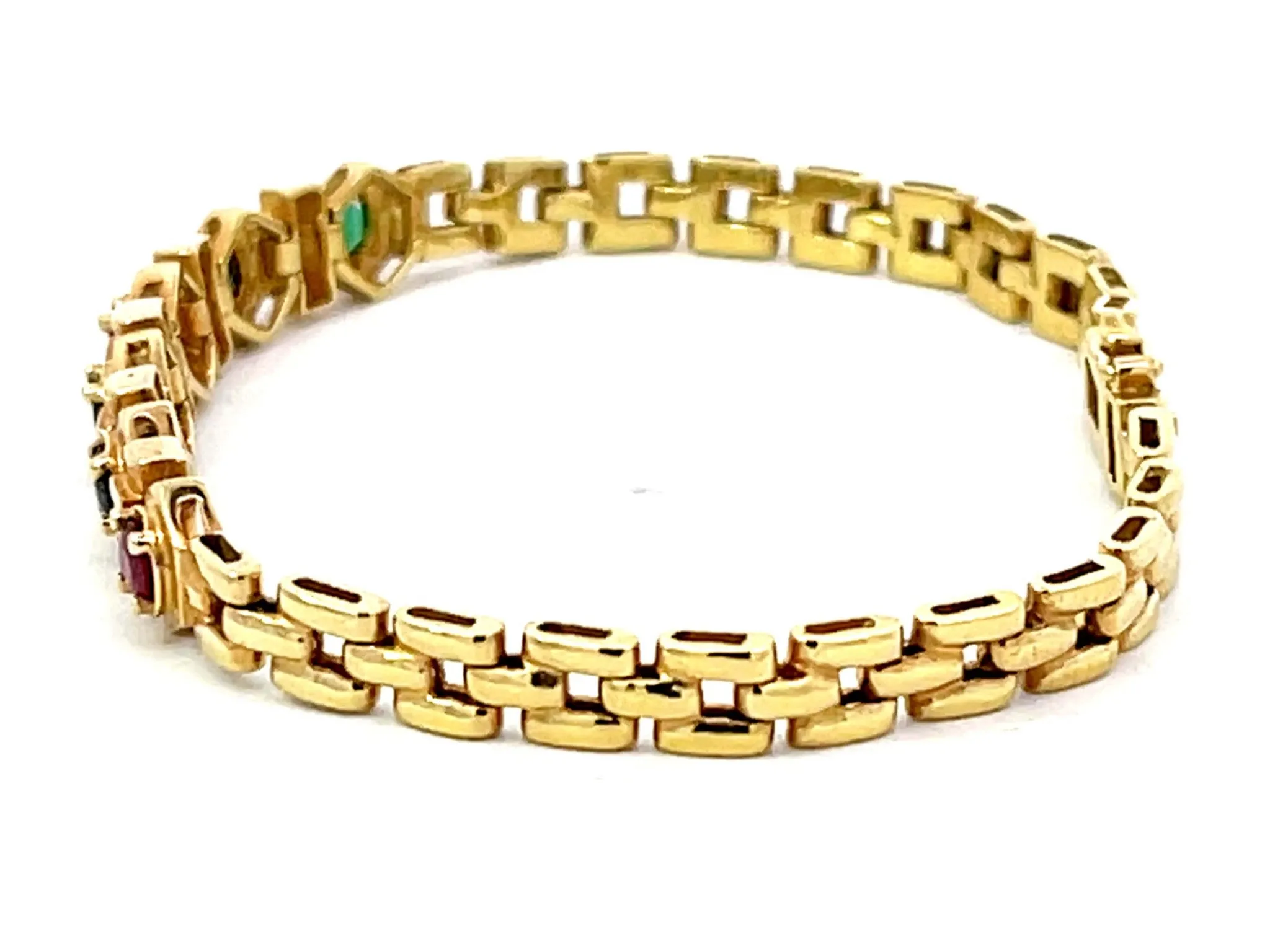 Emerald Sapphire Ruby and Diamond Bracelet in 18k Yellow Gold